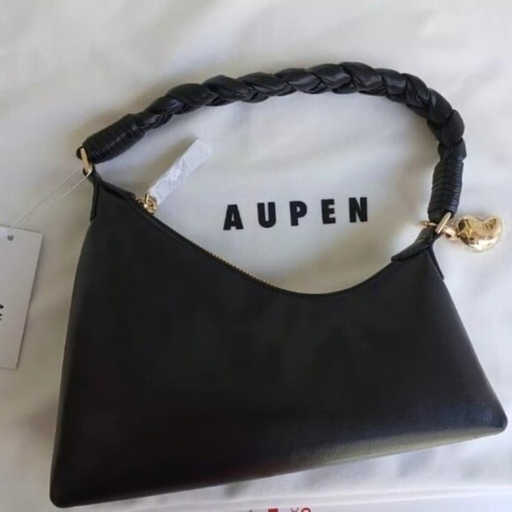 AUPEN Black Braided Handle Shoulder Bag